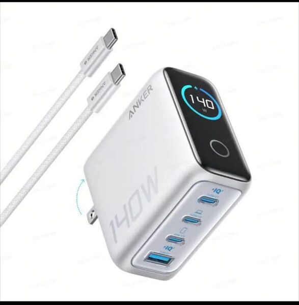 新品未使用 Anker Zolo 4 ポート 140W 壁面急速充電器モニター搭載 240Wのケーブル付き