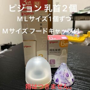 ピジョン 乳首 M.L 各1個 づつ Mサイズ は キャップ フード 付き 新品 未使用 母乳実感