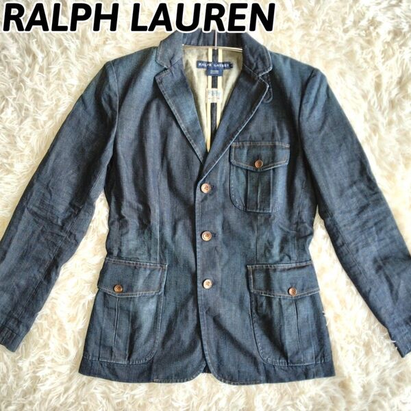 希少 Ralph Lauren ラルフローレン テーラードジャケット デニムジャケット インディゴ レディース 11号 L