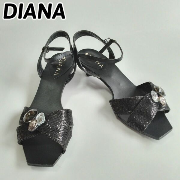 DIANA ダイアナ サンダル パンプス ミュール バック ストラップ ブラック 黒 L レディース ビジュー スパンコール 24