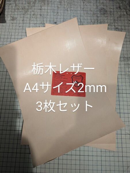 栃木レザー ピットヌメ革 2mm A4 ナチュラル 3枚セット
