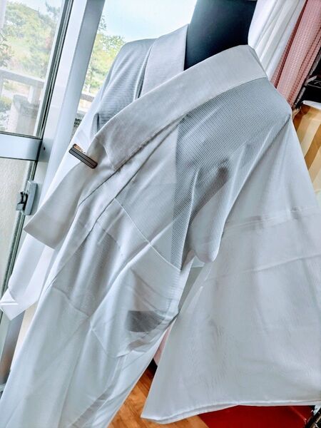 (y002) 夏絽の長襦袢 半襟付き オフホワイト 身丈133 裄丈67
