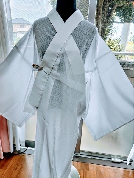 (20) 美品 絽 長襦袢 半襟 襟芯 衣紋抜き 身丈140 裄丈70 ホワイト