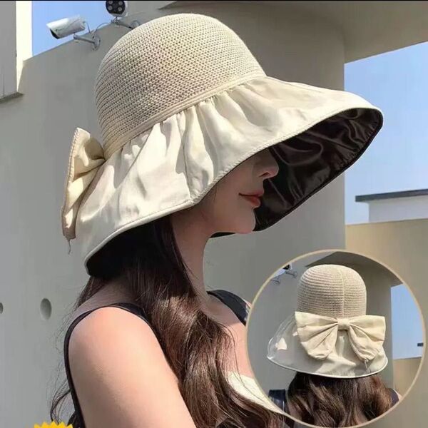 麦わら帽子 ハット 帽子 日焼け対策 UVカット つば広 黒 ブラック ベージュ リボン 可愛い おしゃれ 夏用 春夏 紐付き
