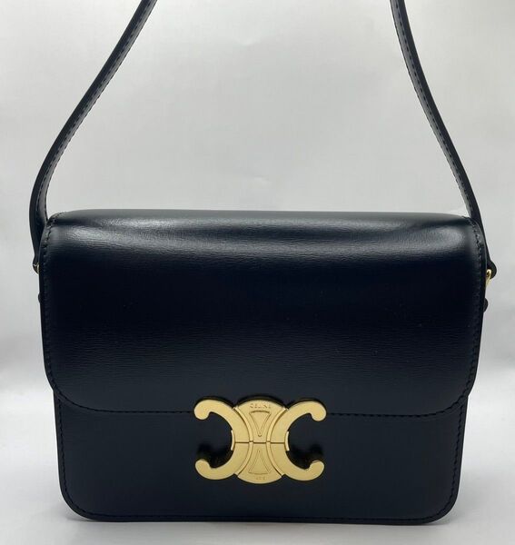 セリーヌ CELINE ショルダーバッグ レザー ブラック ゴールド金具