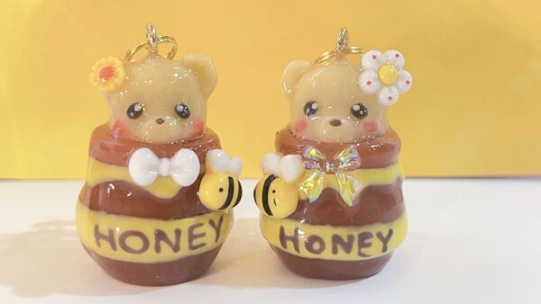 honey はちみつ ハニーポット くまちゃんとはちみつ レジンキーホルダー アクセサリー キーホルダー ハンドメイド チャーム