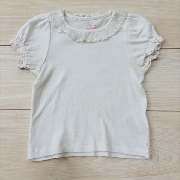 メゾピアノ 90サイズ 半袖 カットソー Tシャツ トップス 白 レース 美品