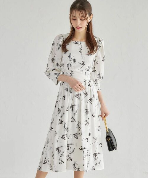 tocco closet バックレースアップスクエアネックフラワープリントワンピース
