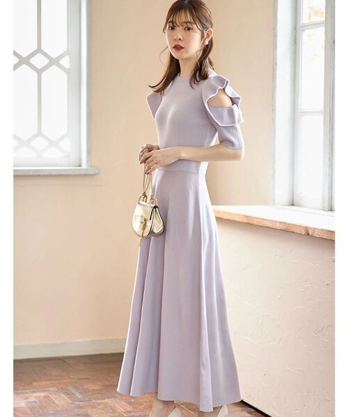 tocco closet フリルオープンショルダーニットワンピース