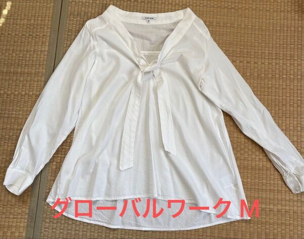 GLOBAL WORK ホワイト 長袖 ボウタイブラウス M