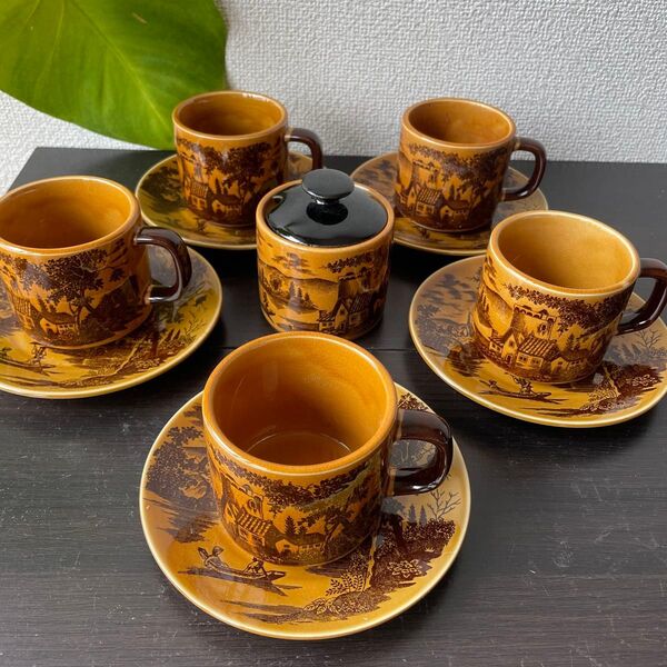 レア レトロ喫茶 風景画デザイン コーヒーカップ シュガーポットセット