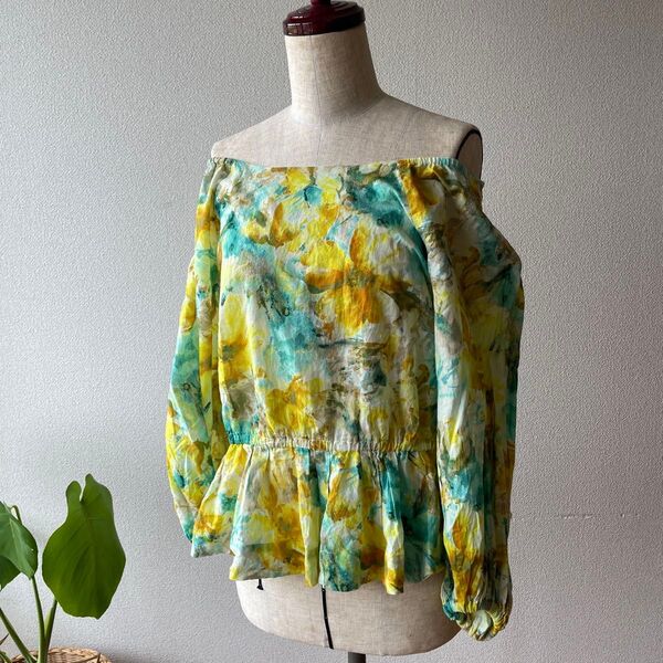 Hunch オフショルダー花柄シフォン長袖ブラウス M 2WAY