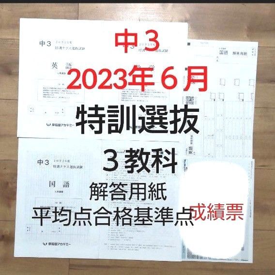 早稲田アカデミー中3 2023年6月特訓クラス選抜試験 3教科 解答用紙・個人成績票