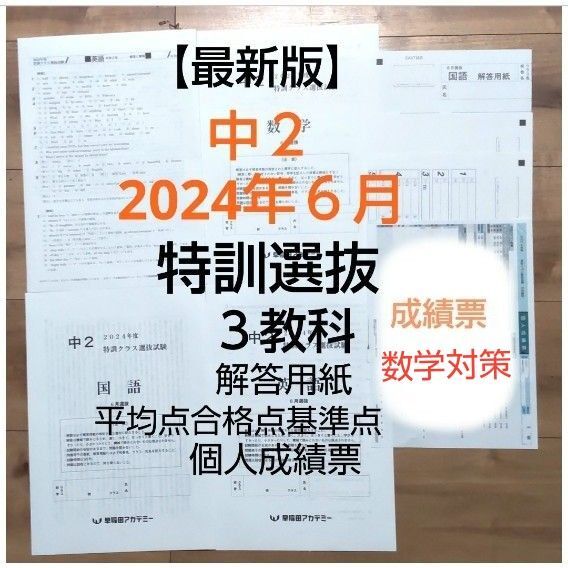 早稲アカ中2 【最新版】2024年6月 特訓クラス選抜試験 3教科 個人成績票(配点あり)