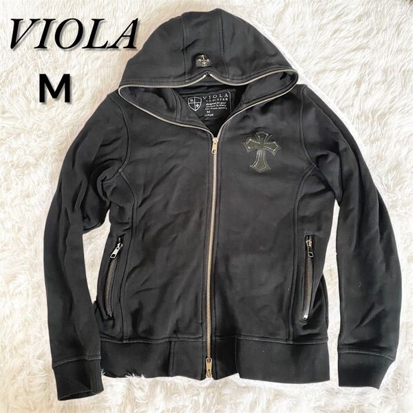 【VIOLA ヴィオラ】クロスワッペン付き ジップアップパーカー Mサイズ 黒 ブラック