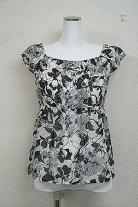 KUMIKYOKU/ Kumikyoku flower pattern blouse black × white belt cord size 2*