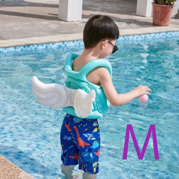 うきわ スイムベスト 天使の羽 水遊び 子供用浮き輪 こども ベビーキッズお風呂 Mサイズ グリーン