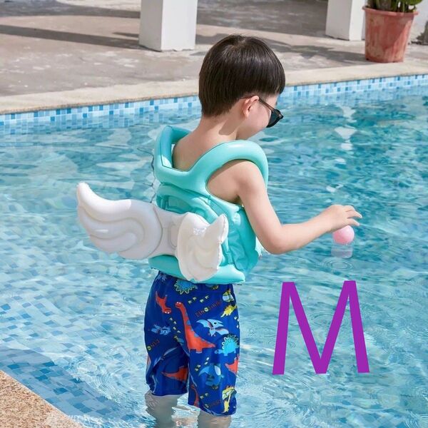 うきわ スイムベスト 天使の羽 水遊び 子供用浮き輪 こども ベビーキッズお風呂 Mサイズ グリーン