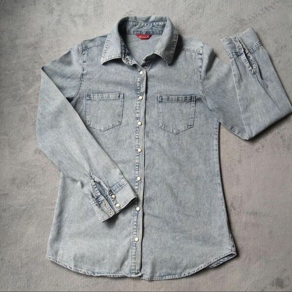 デニムシャツ レディースデニムシャツ ビンテージ風 長袖 シャツ デニム インディゴ DENIM