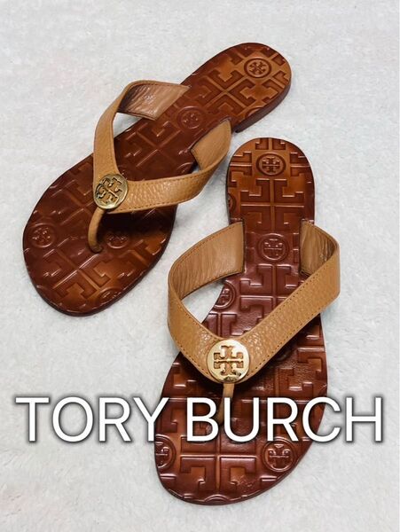 TORY BURCH トリーバーチ サンダル ロゴ ブラウン 茶色 美品 23