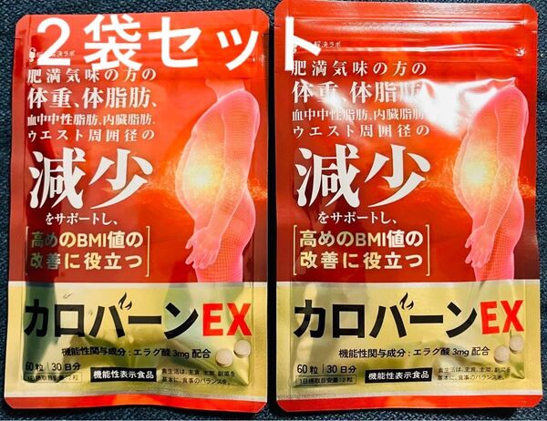 カロバーンEX 60粒(30日分) 2袋セット エラグ酸配合 新品未使用品 体重 体脂肪 減少 ダイエットサプリ 機能性表示食品