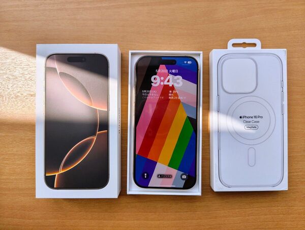 【超美品】 SIMフリー Apple iPhone 16 Pro 128GB デザートチタニウム クリアケースオマケ付き