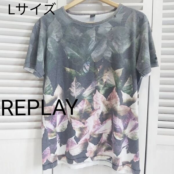 REPLAY 半袖Tシャツ 花プリント Lサイズ 全面プリント