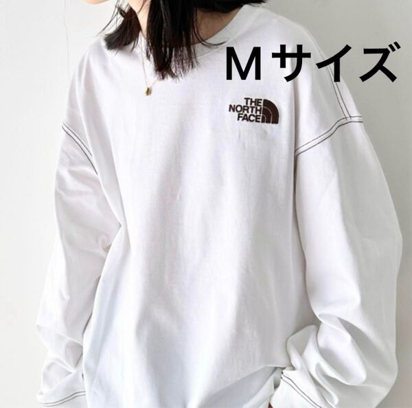 人気新作★新品★THE NORTH FACE★ロゴ刺繍 ステッチ 長袖 ロンT Mサイズ 男女兼用 ホワイト ノースフェイス