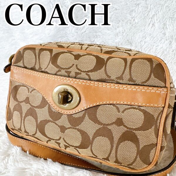 COACH コーチ ショルダーバッグ クロスボディ シグネチャー レザー キャンバス ポシェット ターンロック 総柄