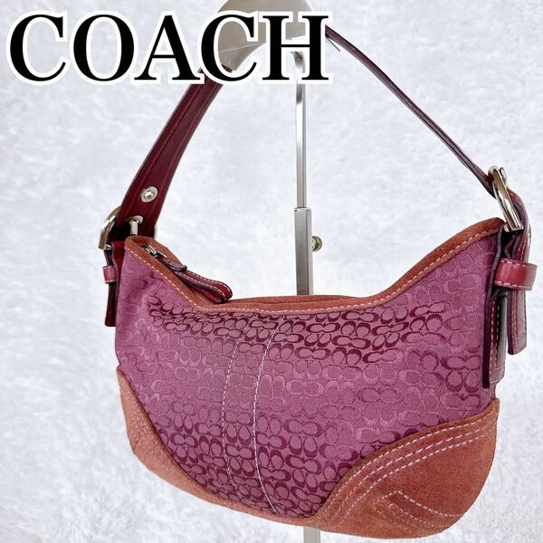 COACH コーチ ワンショルダーバッグ ハンドバッグ ミニシグネチャー キャンバス スウェード