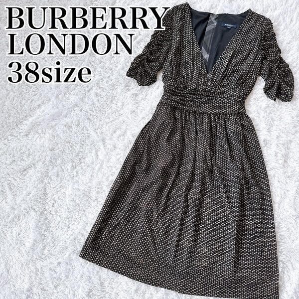 バーバリーロンドン 膝丈ワンピース 総柄 ノバチェック BURBERRY LONDON ギャザー
