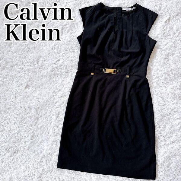 Calvin Klein カルバンクライン ジャンスカ ワンピース ノースリーブ ブラック 膝丈 M