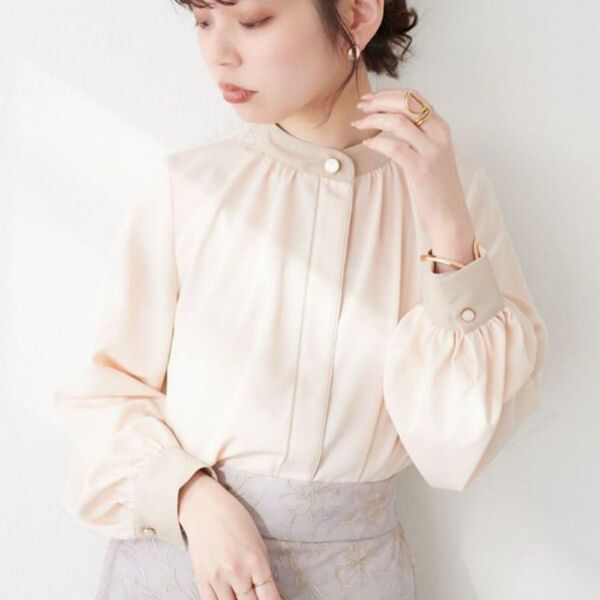 natural couture バイカラーブラウス 長袖ブラウス アイボリー オフホワイト