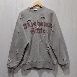 FREAK'S STORE OKLAHOMA ヘビーウェイト ダメージ加工 クルーネックスウェット サイズS