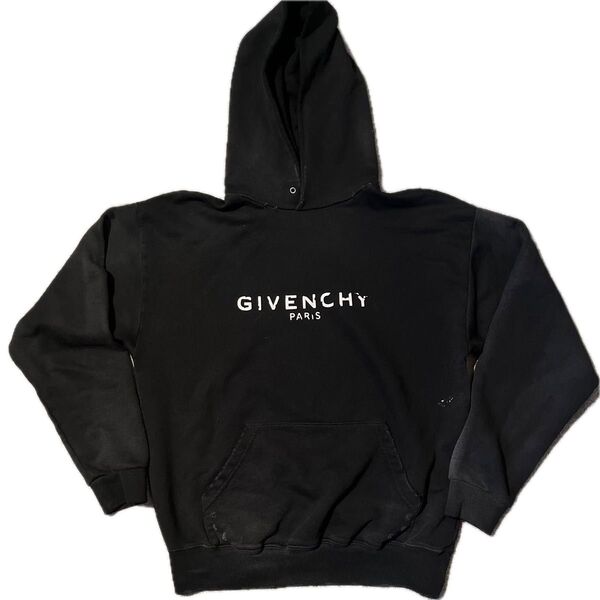 GIVENCHY ジバンシィ デストロイ ヴィンテージ&ダメージ加工 ロゴパーカー トップス XS ブラック