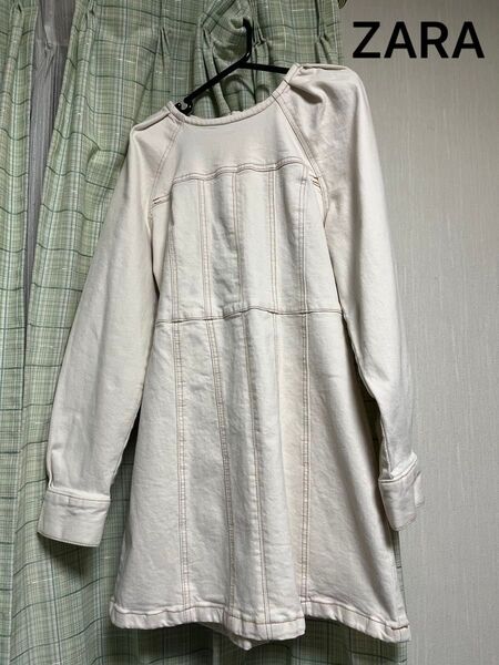 ZARA デニムワンピース オフホワイト Aライン 長袖