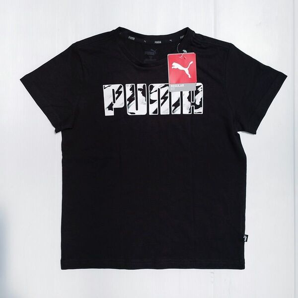 新品未使用 Tシャツ 140 半袖 キッズ ブラック プーマ 綿100% 男の子 男児 男子 子ども 小学生 ビッグロゴ 黒