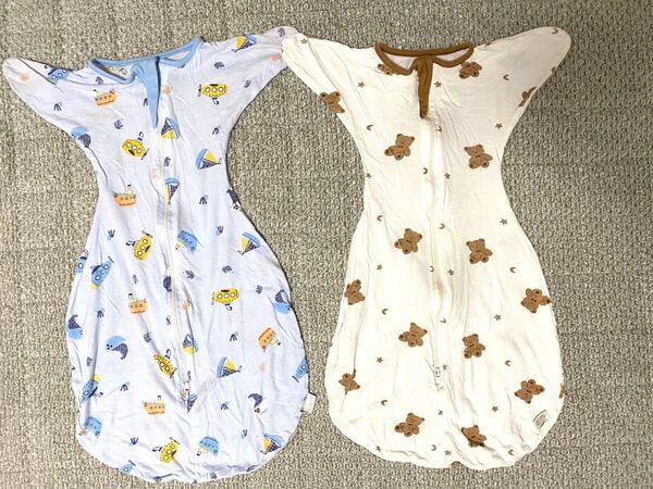 中古!3セット価格!スワドル 新生児パジャマ ベビースリーパー 帽子おまけ付き!
