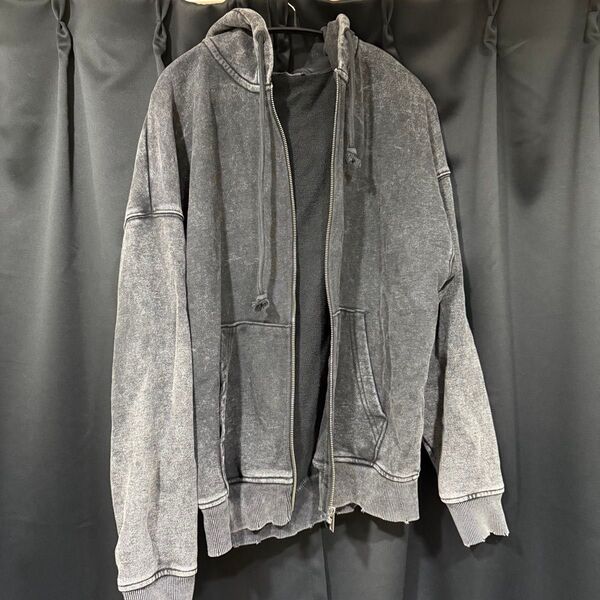 ZARA ザラ ヴィンテージ デストロイ ウォッシュド パーカー ブラック グレー ジップアップ 長袖