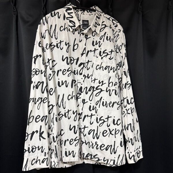 ZARA ザラ 総柄 アルファベット シャツ 長袖シャツ ワイシャツ Tシャツ パーカー スウェット L