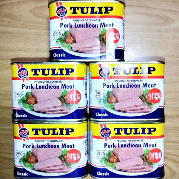 チューリップポーク ポークランチョンミート うす塩味 Pork TULIP 5缶セット 新品 ポーク 沖縄 ランチョンミート 缶詰