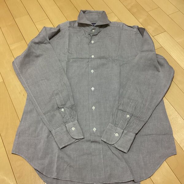 【used】鎌倉シャツ 41-89 長袖シャツ グレー オフィスシャツ カットオフ 綿100