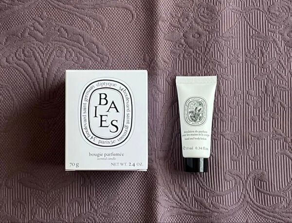 Diptyque ディプティック スモールキャンドル BAIES べ 70g + ハンド&ボディローション オー ローズ