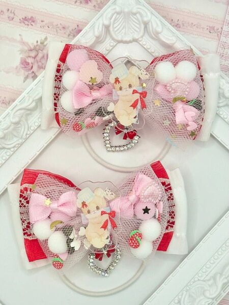 No.100 ハンドメイド ヘアゴム リボン キッズ ayyjewel シャカシャカリボン 赤