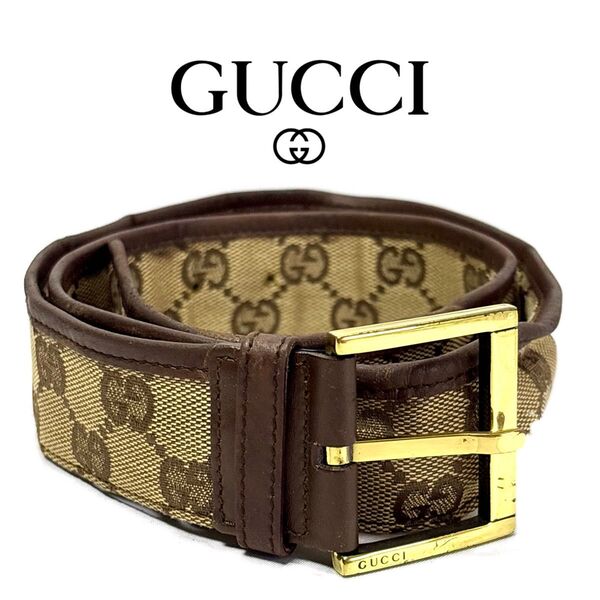 【大人気】 GUCCI グッチ GG柄 ベルト ゴールド金具 ウエスト 77-82cm メンズ レディース ビジネス カジュアル