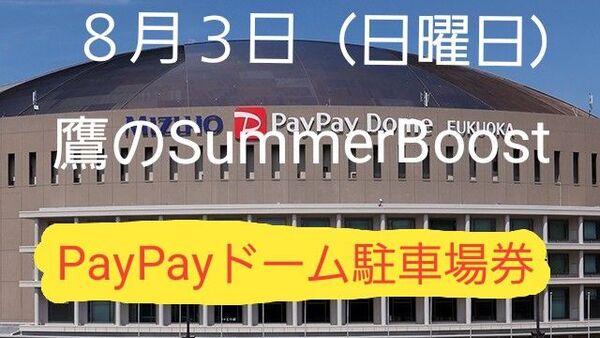 福岡ソフトバンクホークス8月3日(日)PayPayドーム駐車場券 追加料金入りません