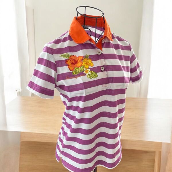 マンシングウェア 花柄 ゴルフ ポロシャツ 半袖 Tシャツ Mサイズ レディース ボーダー ゴルフウェア パーリーゲイツ