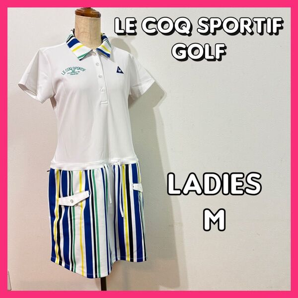 【Le Coq Sportif GOLF】美品 半袖ワンピース レディースM ルコックスポルティフゴルフ ホワイト
