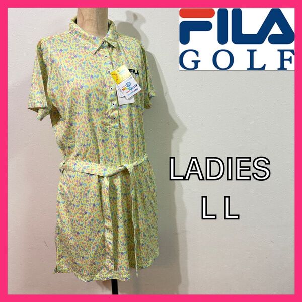 【FILA GOLF】新品 春夏半袖ポロワンピース レディースLL イエロー