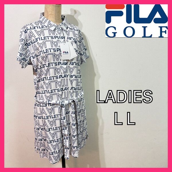 【FILA GOLF】新品 半袖ロゴデザインワンピース レディースLL ゴルフ フィラゴルフ